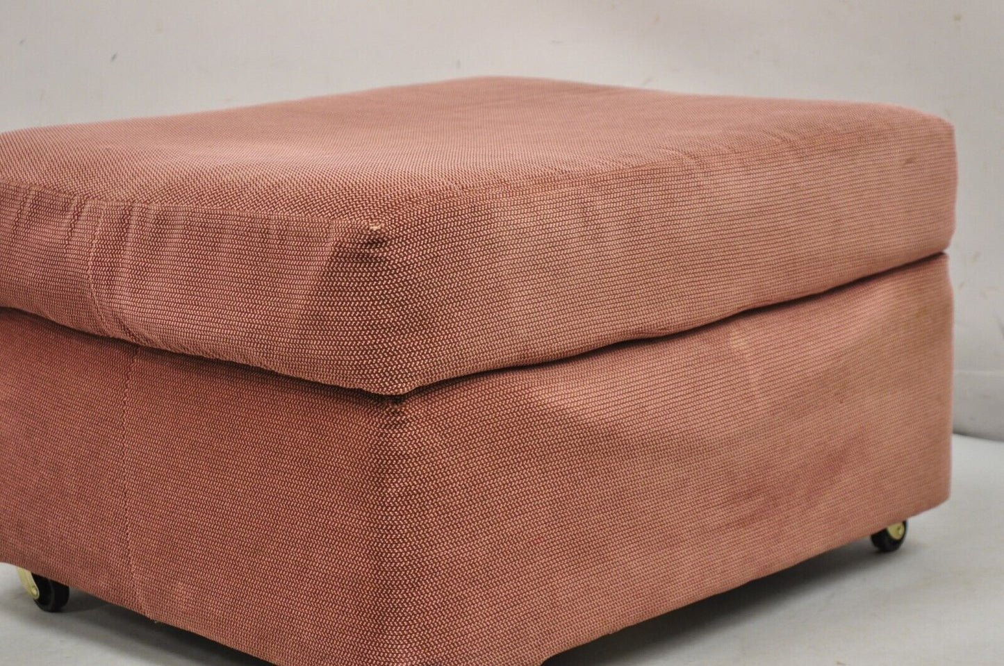 Vintage Thayer Coggin Modern Upholstered Mauve Color Ottoman on Wheels