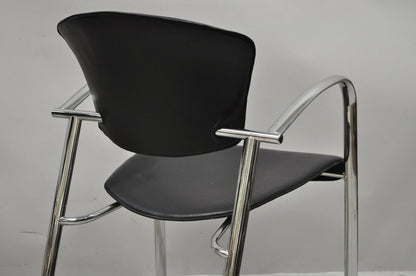 Vintage Italian Mid Century Modern Chrome Sleek Sculptural Arm Chairs - a Pair