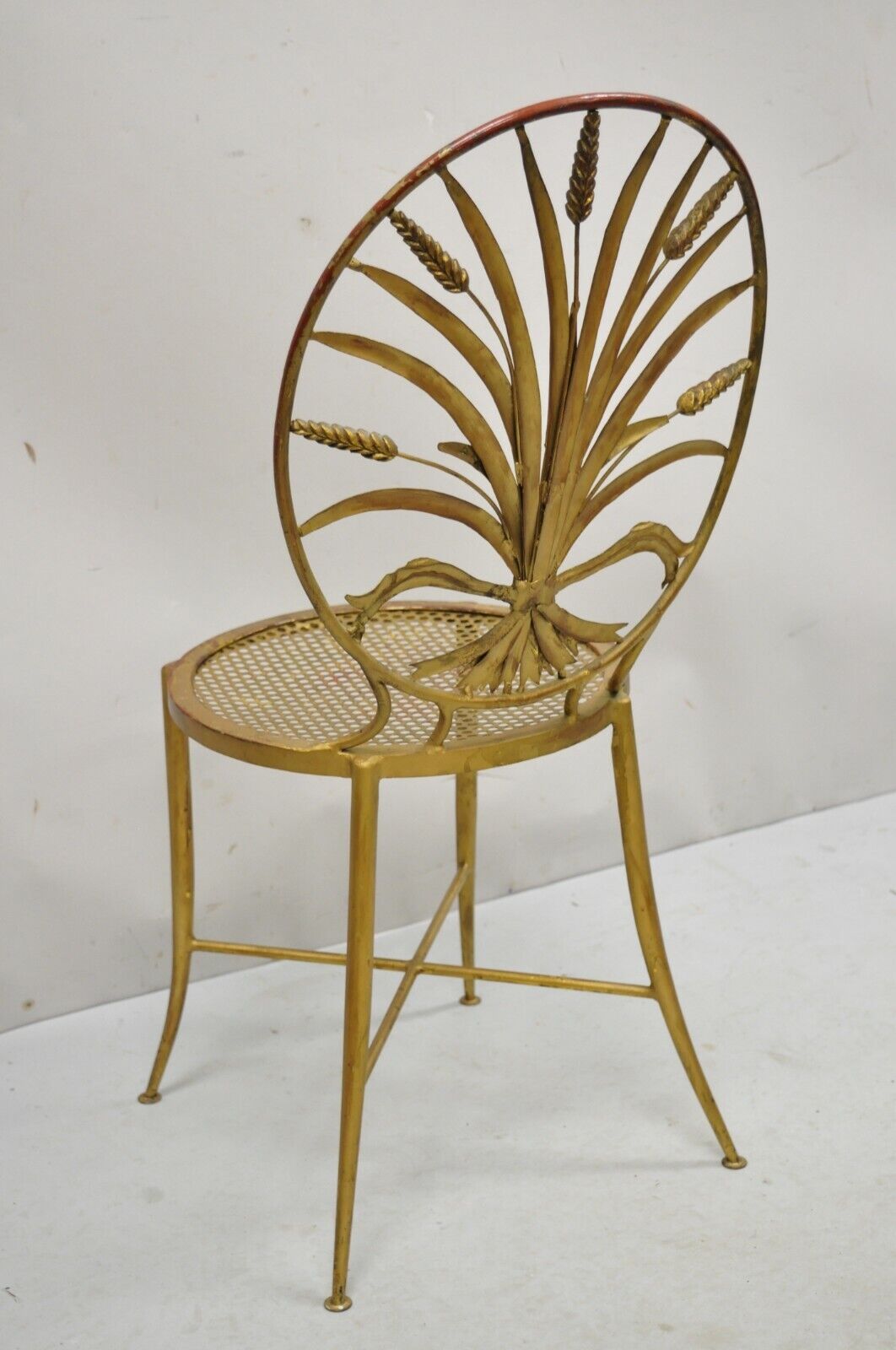 Italian Hollywood Regency Iron Tole Metal Gold Gilt Wheat Sheaf Salvadori Chair