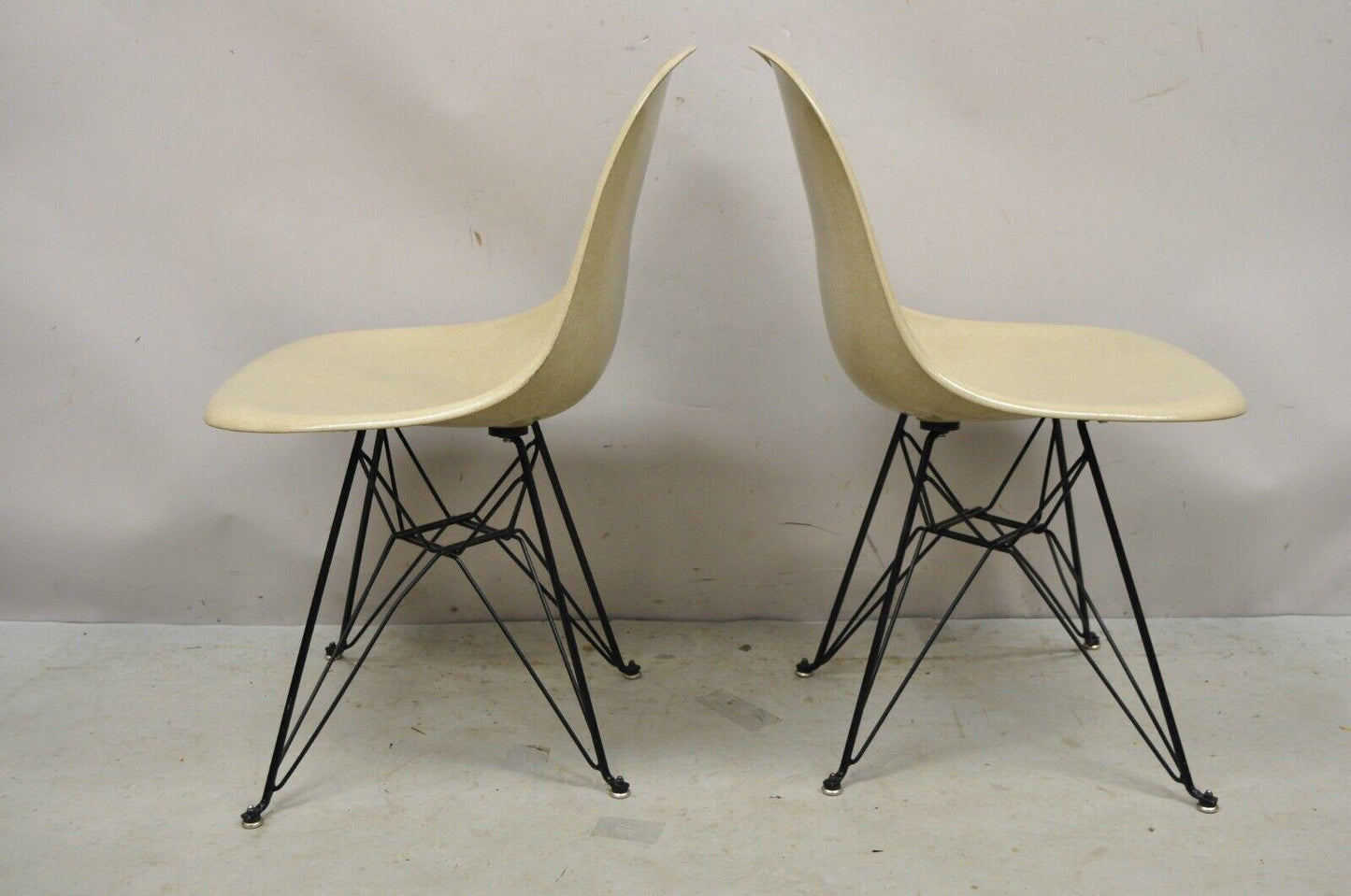 Modernica Case Stand Oatmeal Fiberglass Side Chair with Black Metal Base  - Pair