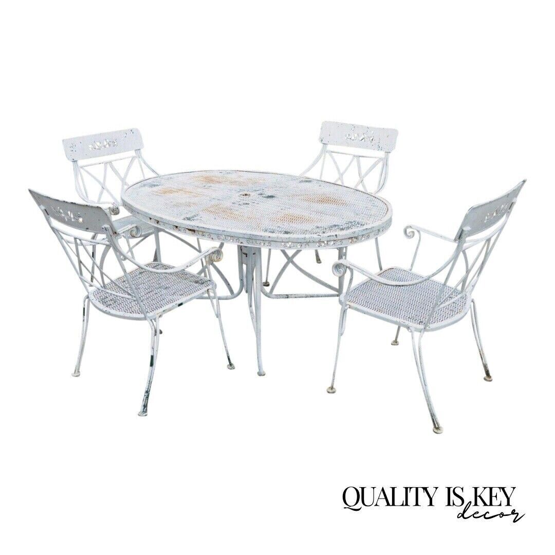 Vintage Wrought Iron Salterini Style Garden Patio Dining Set - 5 Pc Set