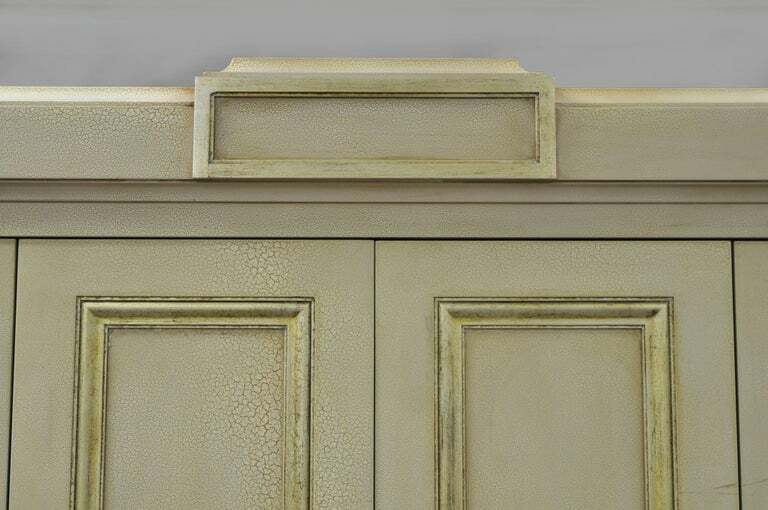 Directoire Neoclassical Style Cream and Gold Distress Painted Cabinet by Decca B
