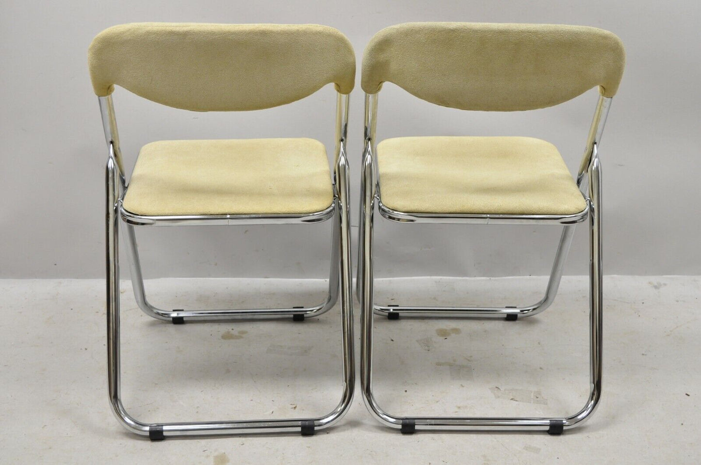 Vintage Italian Mid Century Chrome Upholstered Folding Game Chairs - Set of 4