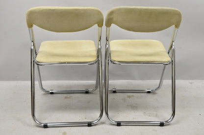 Vintage Italian Mid Century Chrome Upholstered Folding Game Chairs - Set of 4