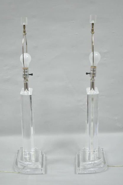 Pair of Van Teal Clear Etched Lucite Sculptural Mid Century Modern Table Lamps