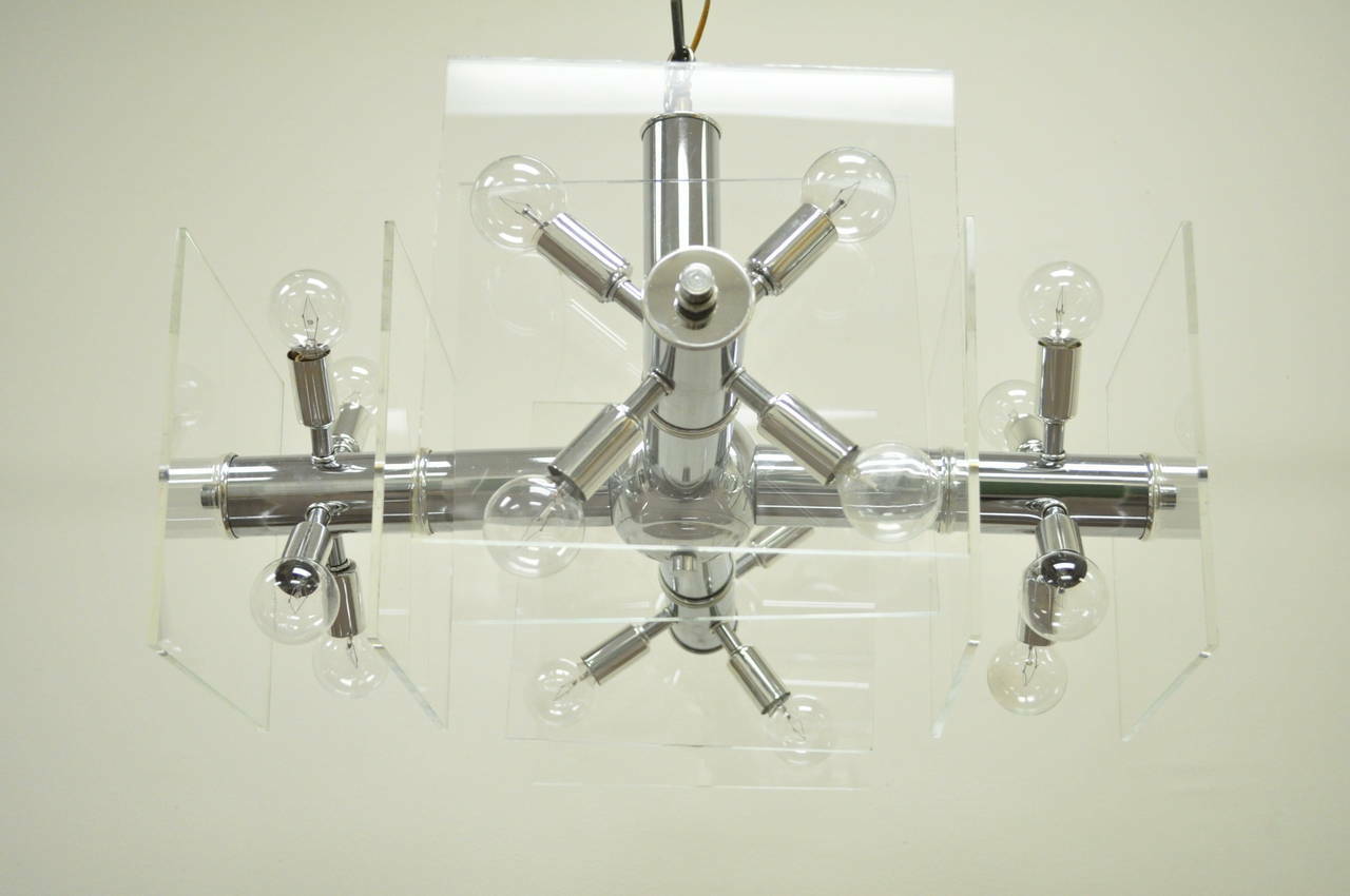 Mid Century Modern Chrome and Lucite Sputnik Orb Chandelier Light Fixture