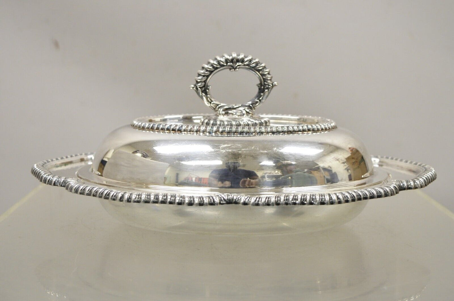 Vtg English Victorian Silver Plated Oval Lidded Vegetable Serving Platter Dish