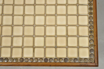 Vintage Mid Century Modern Beige Tile Top 51" Coffee Table w/ Iron Hairpin Legs