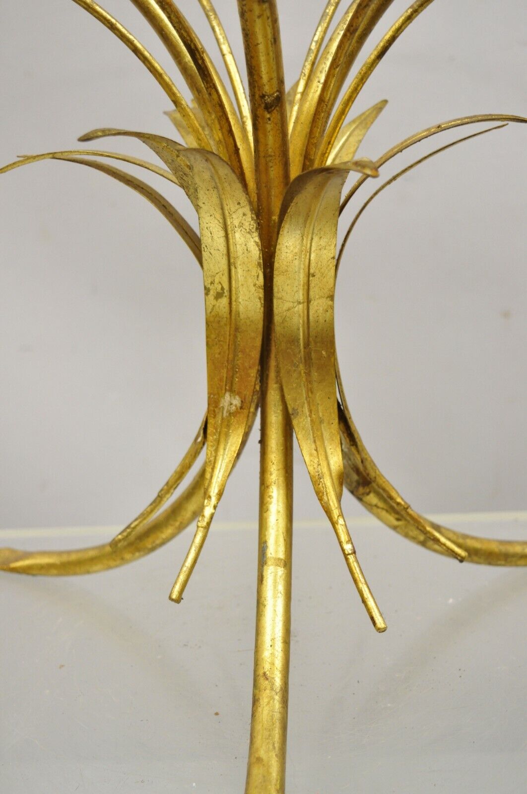 Vintage Gold Gilt Italian Hollywood Regency Palm Leaf Sheaf of Wheat Side Table