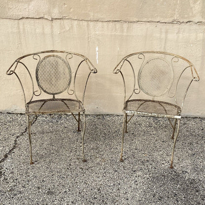 Vintage Mid Century Wrought Iron Barrel Back Garden Patio Dining Chairs - A Pair