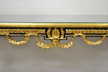 Labarge French Louis XVI Italian Black Lacquer Gold Gilt Jansen Console Table