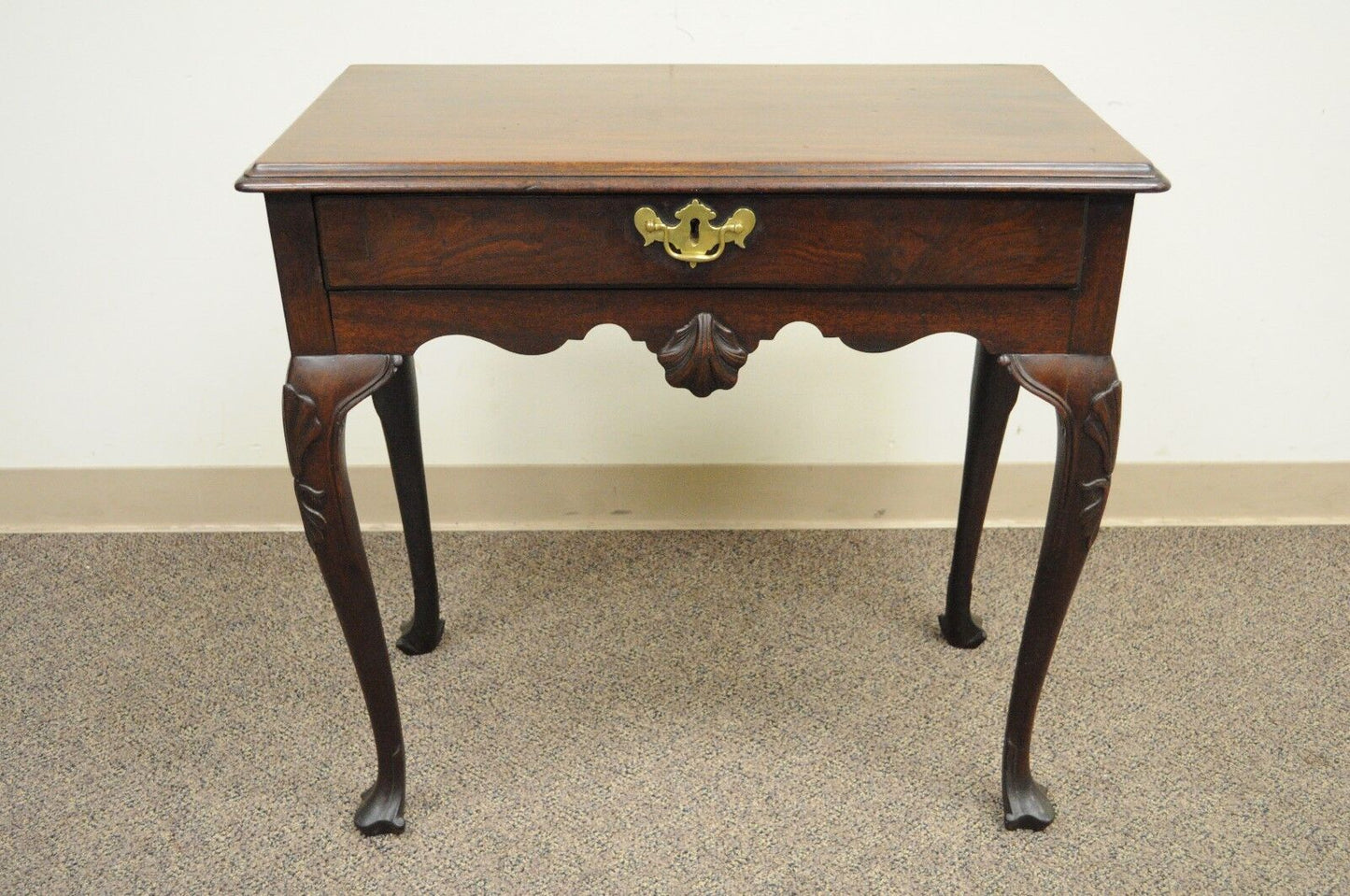 Antique 30"W Chippendale Queen Anne Shell Carved Mahogany 1 Drawer Console Table