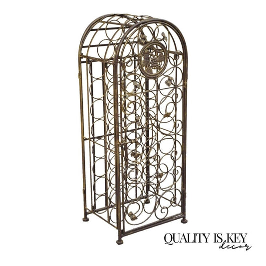 Wrought Iron 37 Wine Bottle Slot Holder Stand with Door Victorian Style