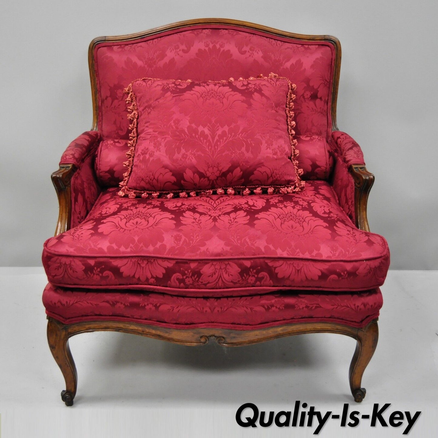 Antique French Country Louis XV Style Walnut Burgundy Small Wingback Settee