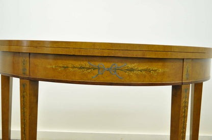 Adams Style Hand Painted Banded Leather Flip Top Demilune Console Game Table