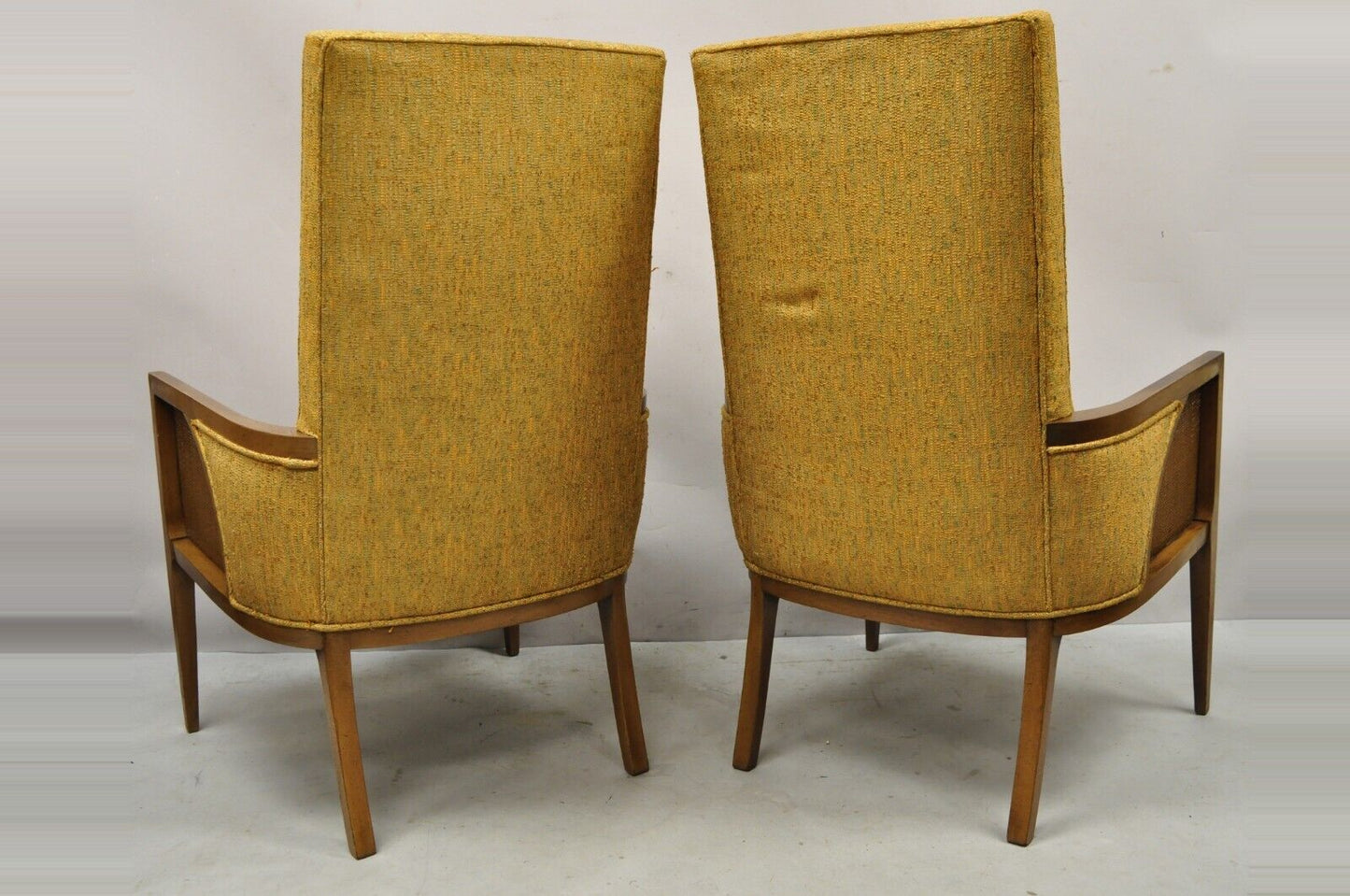 Mid Century Hollywood Regency Sculpted Wood Cane Panel Lounge Chairs - a Pair