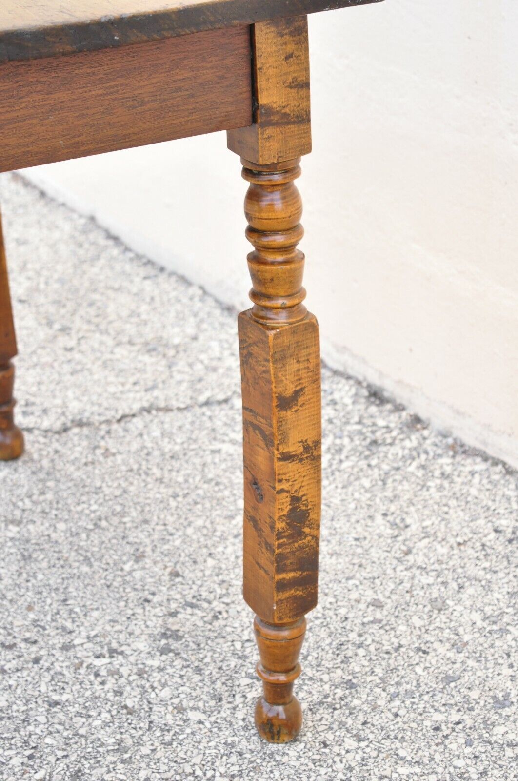 19th American Colonial Walnut Maple Small Desk Side Table with Turn Carved Legs