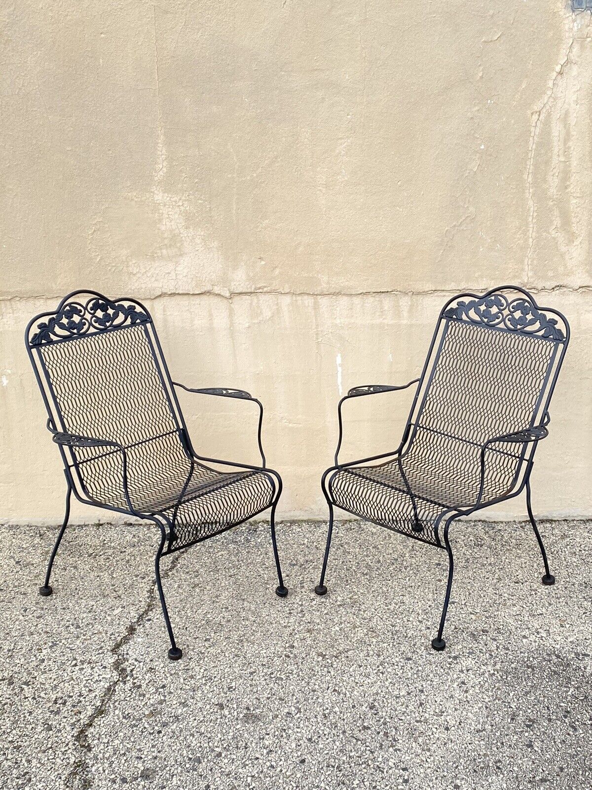 Vintage Wrought Iron Rose and Vine Pattern Garden Patio Chairs - 7 Pc Set