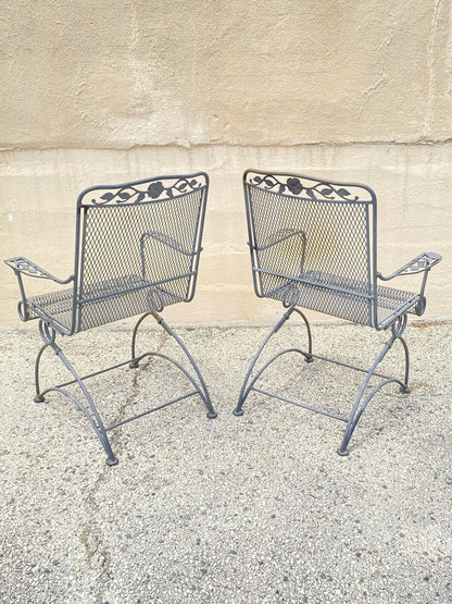 Vintage Meadowcraft Dogwood Coil Spring Wrought Iron Garden Patio Chair - a Pair