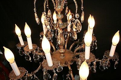 d05 Vintage 12 Light French style Brass Crystal Chandelier light Fixture
