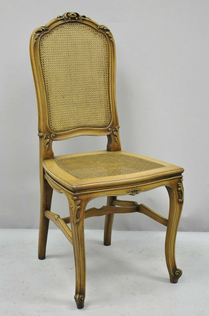 4 Antique French Provincial Louis XV Style Carved Walnut & Cane Dining Chairs