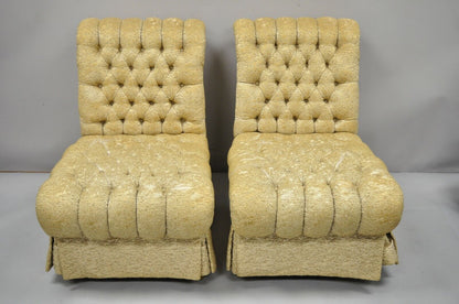 Pair Dorothy Draper Style French Hollywood Regency Rolled Back Slipper Chairs
