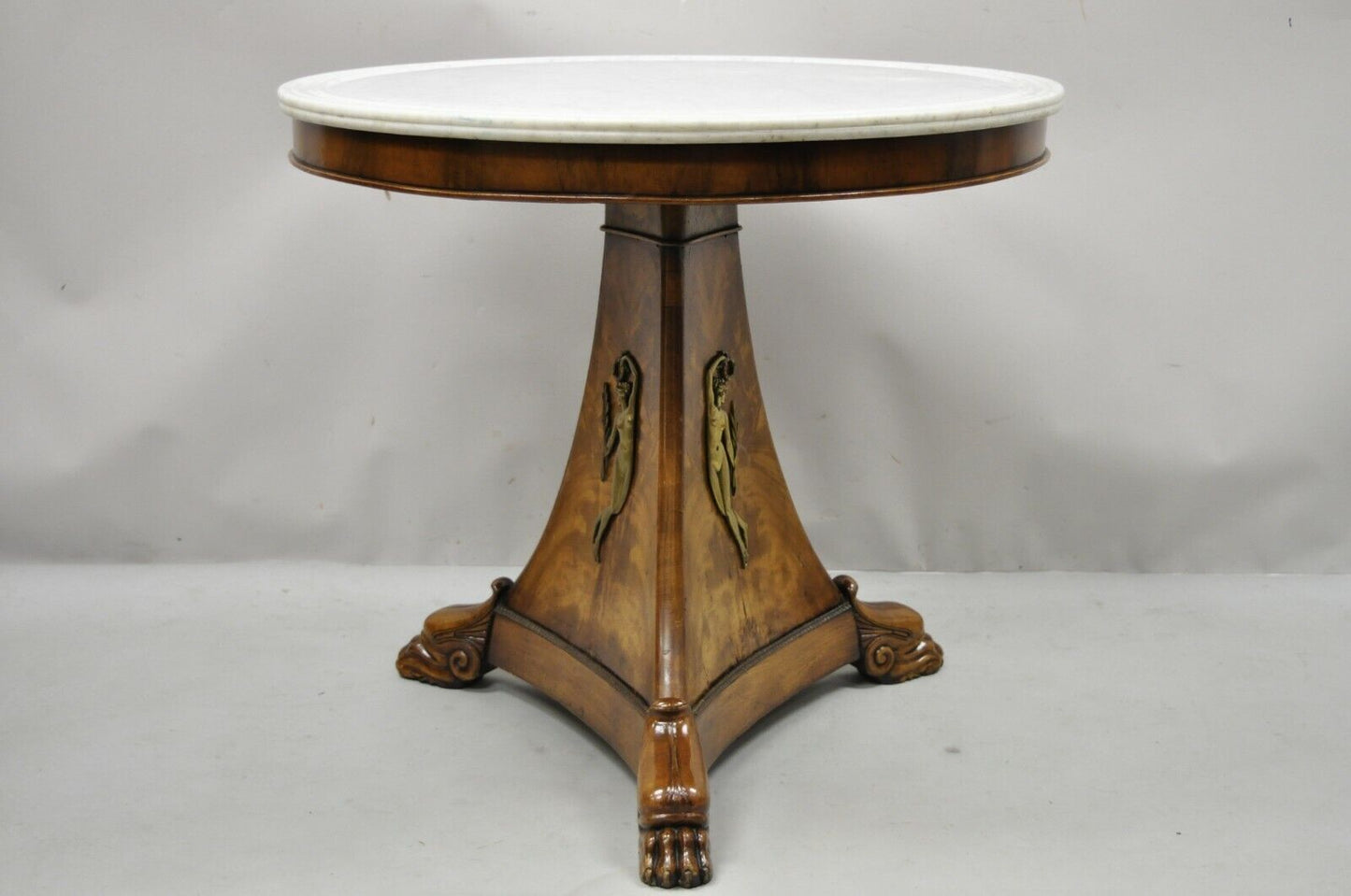 Antique Italian Biedermeier Empire Round Marble Top Center Table Bronze Ormolu