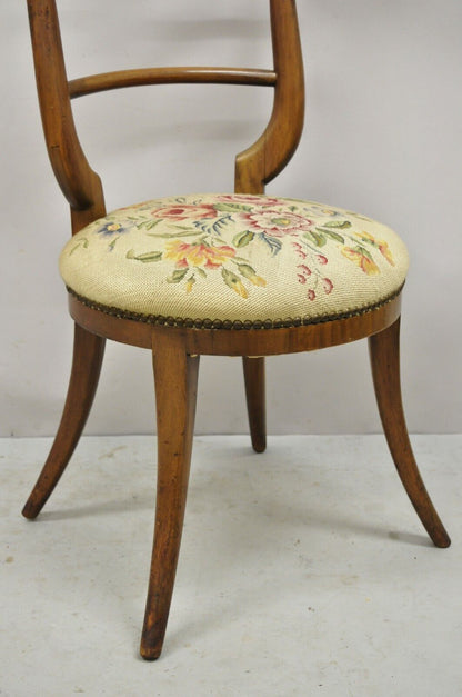 Vintage Italian Biedermeier Saber Leg Accent Side Chair with Needlepoint Seat