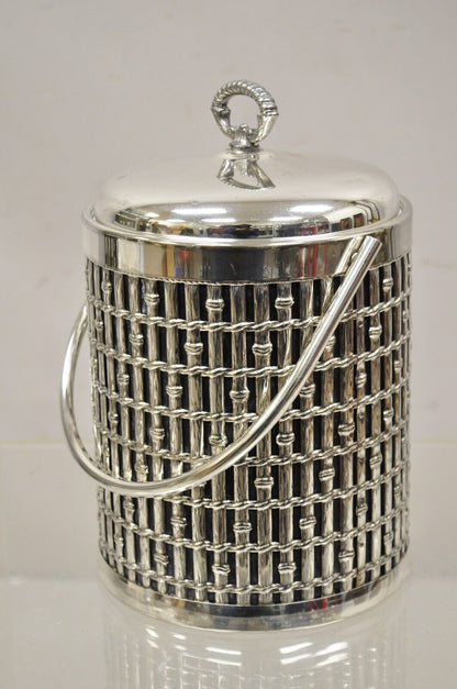 Vintage Hollywood Regency Faux Bamboo Silver Plated Lidded Ice Bucket