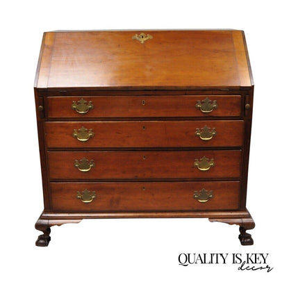 19th Century Mahogany Slant Top Carved Ball & Claw Chippendale Style Desk