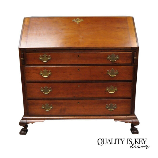 19th Century Mahogany Slant Top Carved Ball & Claw Chippendale Style Desk