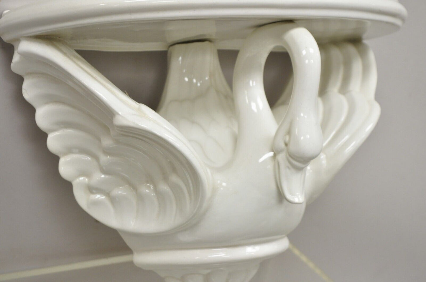 Vtg Italian Ceramic White Swan Bird Form Regency Style Wall Bracket Wall Shelf