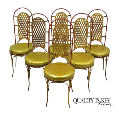 Vintage Italian Hollywood Regency Iron Gold Gilt Lattice Dining Set - 7 Pc Set