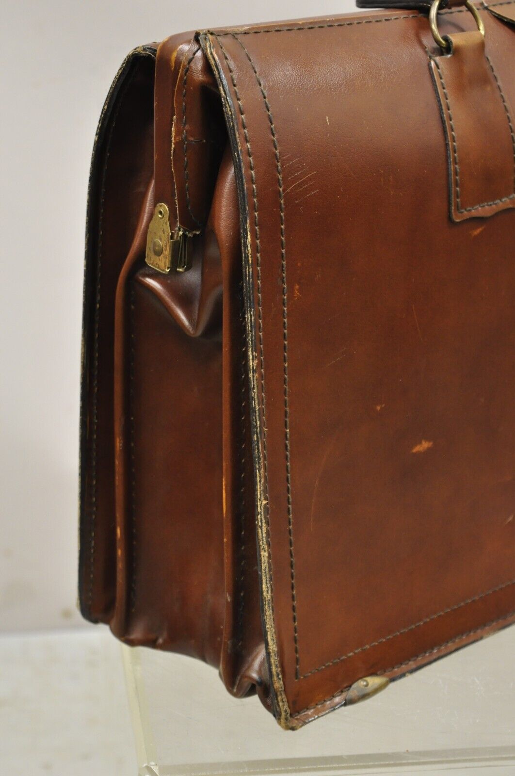 Vintage Mid Century Modern Saddle Leather Briefcase Case by Lion Leather Prods.