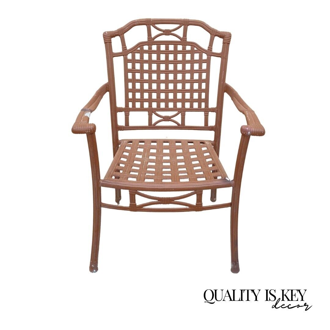 Cast Aluminum Basket Weave Lattice Rattan Patio Outdoor Pool Arm Chair