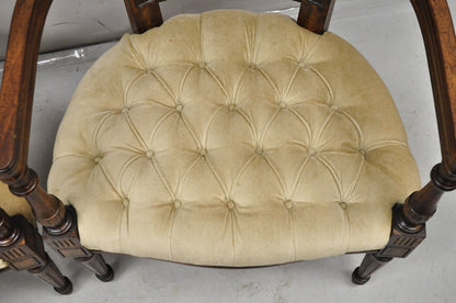 Vintage Hollywood Regency Tall Cane Back Fireside Lounge Armchairs - a Pair