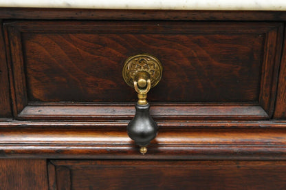 Antique Eastlake Victorian Walnut 3 Marble Tier Dresser With Tall Mirror