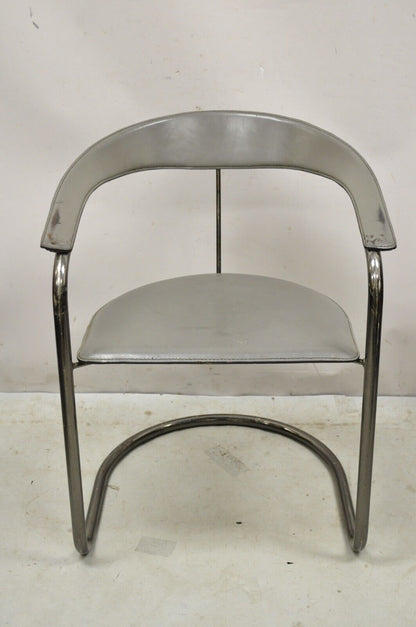 Vintage Arrben Italy Canasta Cantilever Gray Leather Italian Modern Chairs - 4