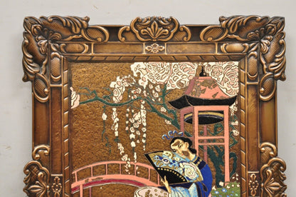Vintage Painted Copper Metal Relief Art By A Gilles 26”x 20” Japanese Sakura