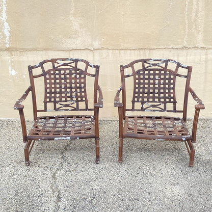 Cast Aluminum Basket Weave Lattice Patio Outdoor Rocking Lounge Chairs - a Pair