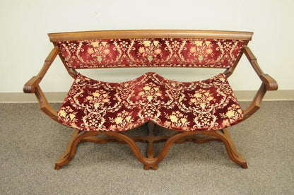 Vintage Hollywood Regency Double Curule X-Frame Settee Savonarola Bench Chair