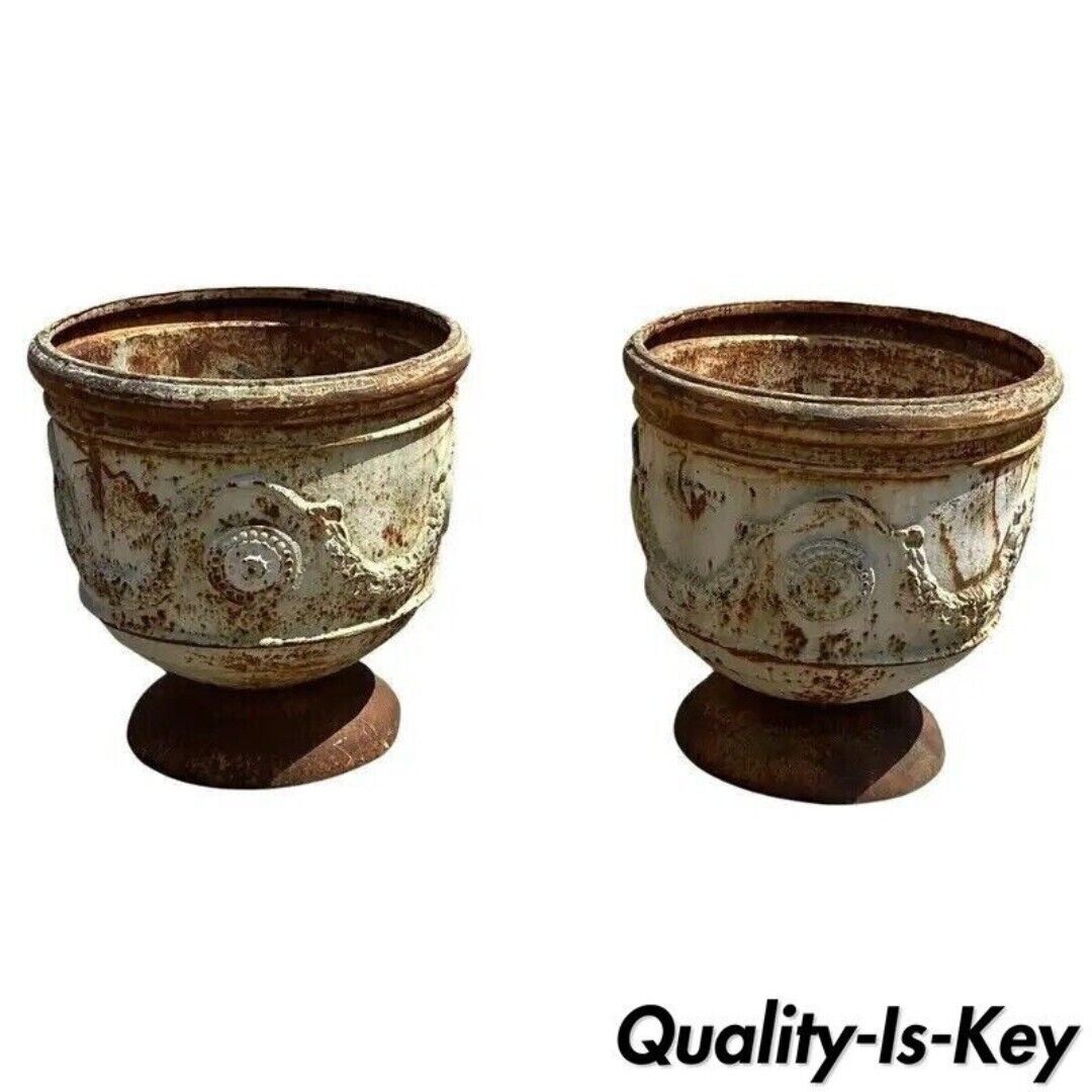 Cast Iron French Classical 19.5" Round Pot Belly Outdoor Garden Planter - a Pair