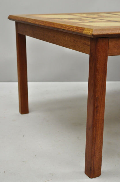 Vintage Mid Century Danish Modern Teak Wood Tile Top Rectangular Coffee Table