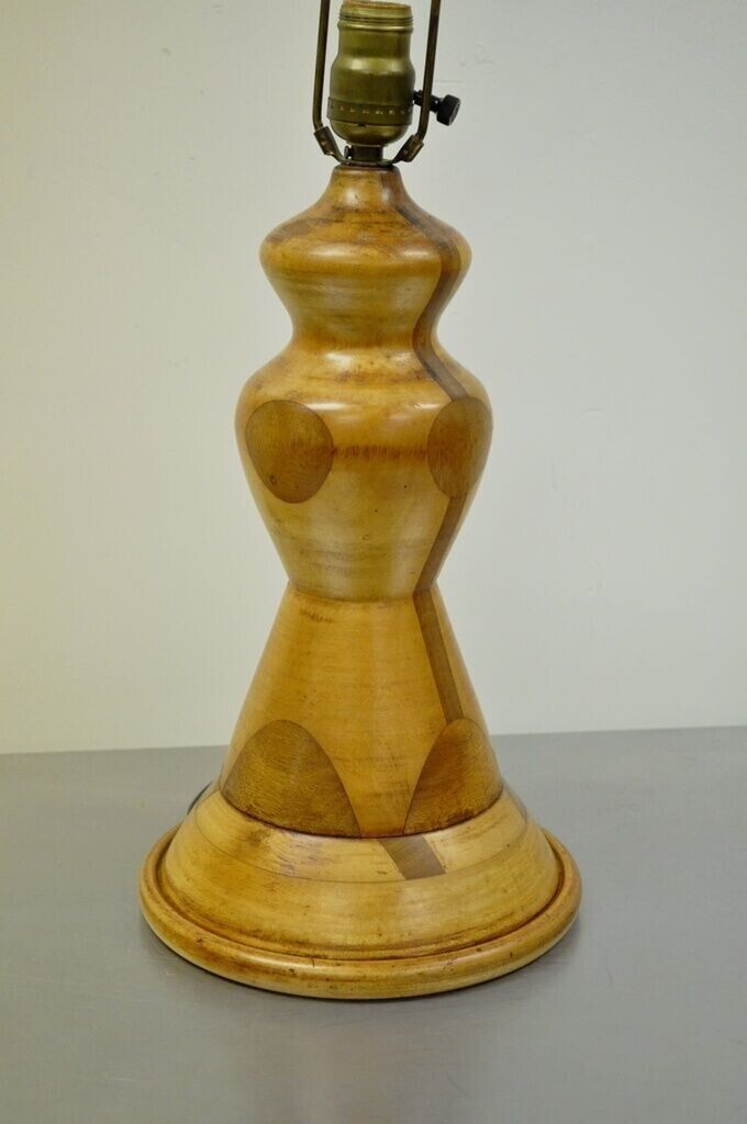 Vintage Folk Art Hand Crafted Hourglass Sculptural Solid Wood Table Lamp