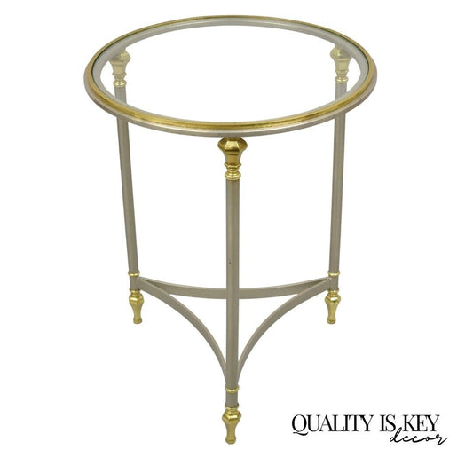 Vintage Ethan Allen Italian Regency Jansen Style Steel & Brass Round Side Table