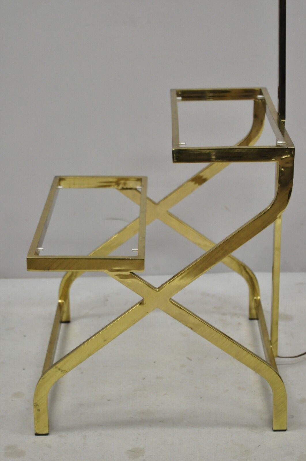 Vintage Mid Century Modern Brass Metal 2 Tier Step Up Floor Lamp End Table