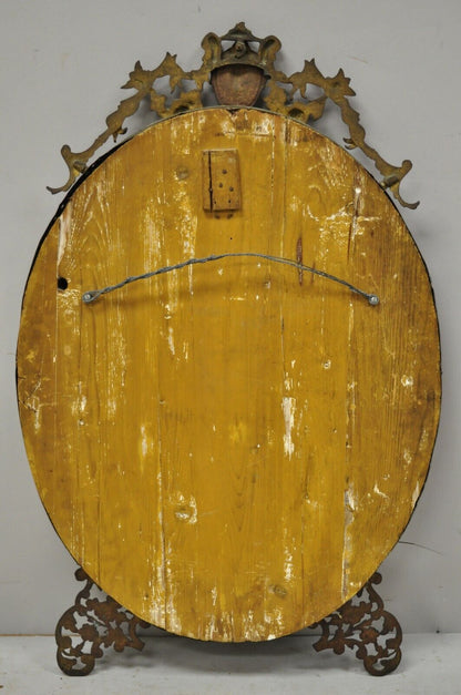 Antique French Louis XVI Brass Frame Oval Beveled Glass Mirror Bronze Ormolu