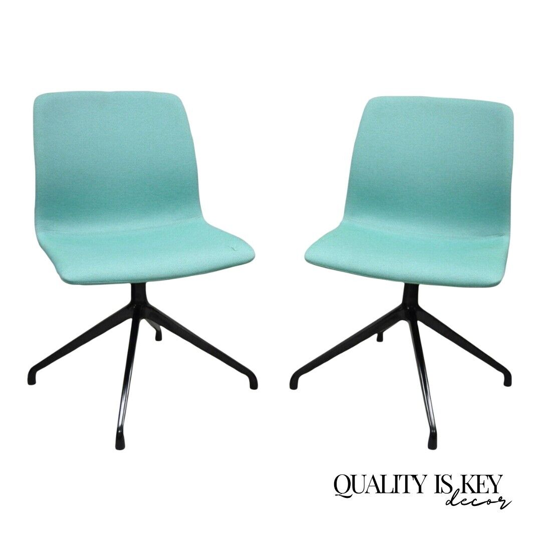 ODS Hairpin Swivel Base Blue Upholstered Side Chair - a Pair