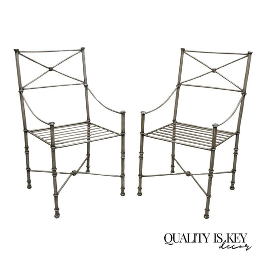 Pier 1 Medici Pewter Wrought Iron Dining Side Chairs - a Pair