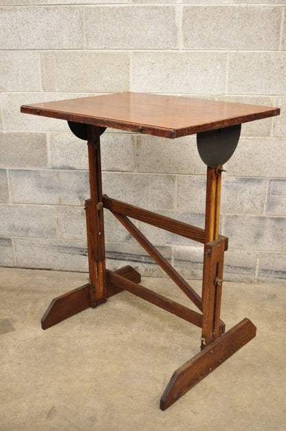 Antique American Industrial Oak Wood Adjustable Artist Drafting Table Work Desk